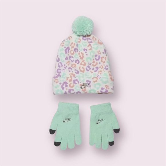 Nike Girl Mint Foam Beanie and Glove Set - Picture 1 of 8